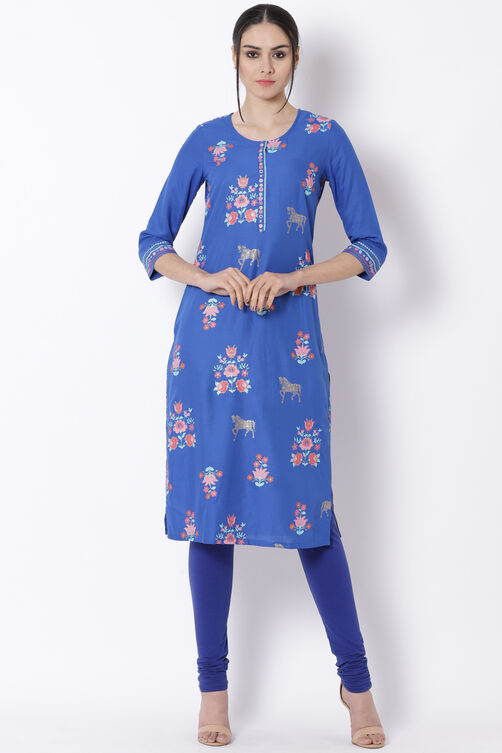 Blue Viscose Straight Kurta image number 0