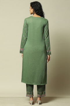 Green Cotton Blend Straight Printed Kurta Palazzo Suit Set image number 5