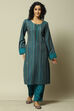 Teal Acrylic Straight Yarndyed Kurta Palazzo Suit Set image number 6