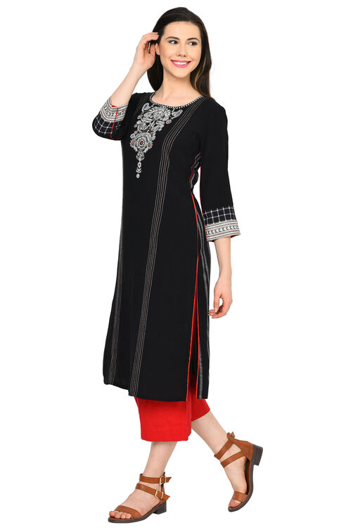 Black Straight Viscose Kurta image number 2