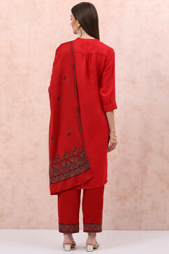 Red Acrylic Straight Kurta image number 4