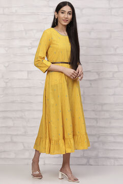 Mustard Poly Cotton Flared Dress image number 3