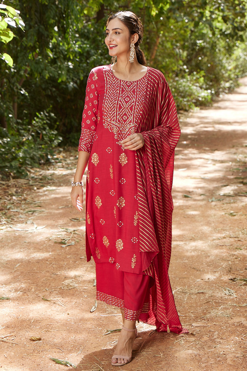 Red bandhani suit set online