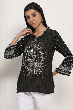 Black Printed Straight Short Kurti image number 5