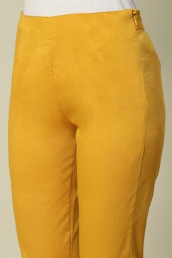 Yellow Poplin Lycra Slim Solid Slim Pants image number 1