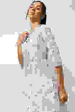 White and Blue Cotton Printed Straight Kurta image number 1