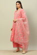 Dusty Blue Viscose Shantoon Kalidar Embroidered Kurta Palazzo Suit Set image number 3