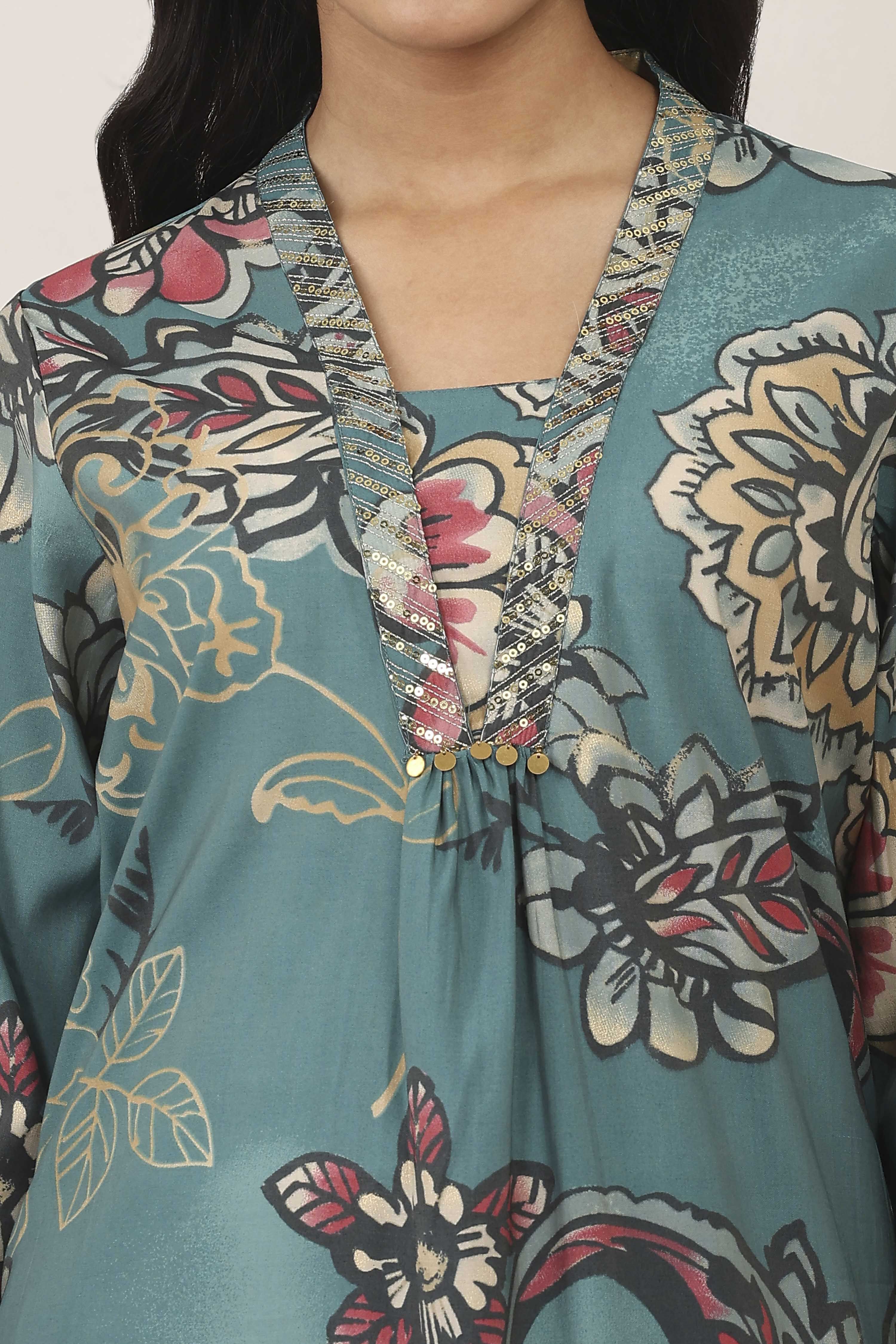 Orange Viscose Polyester Viscose Rayon Kurta Pants Set image number 1