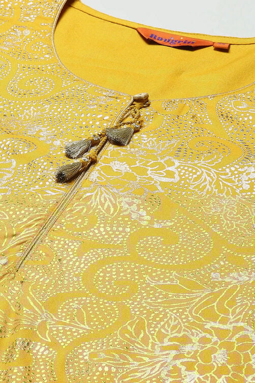 Yellow Viscose Straight Printed Kurta image number 1