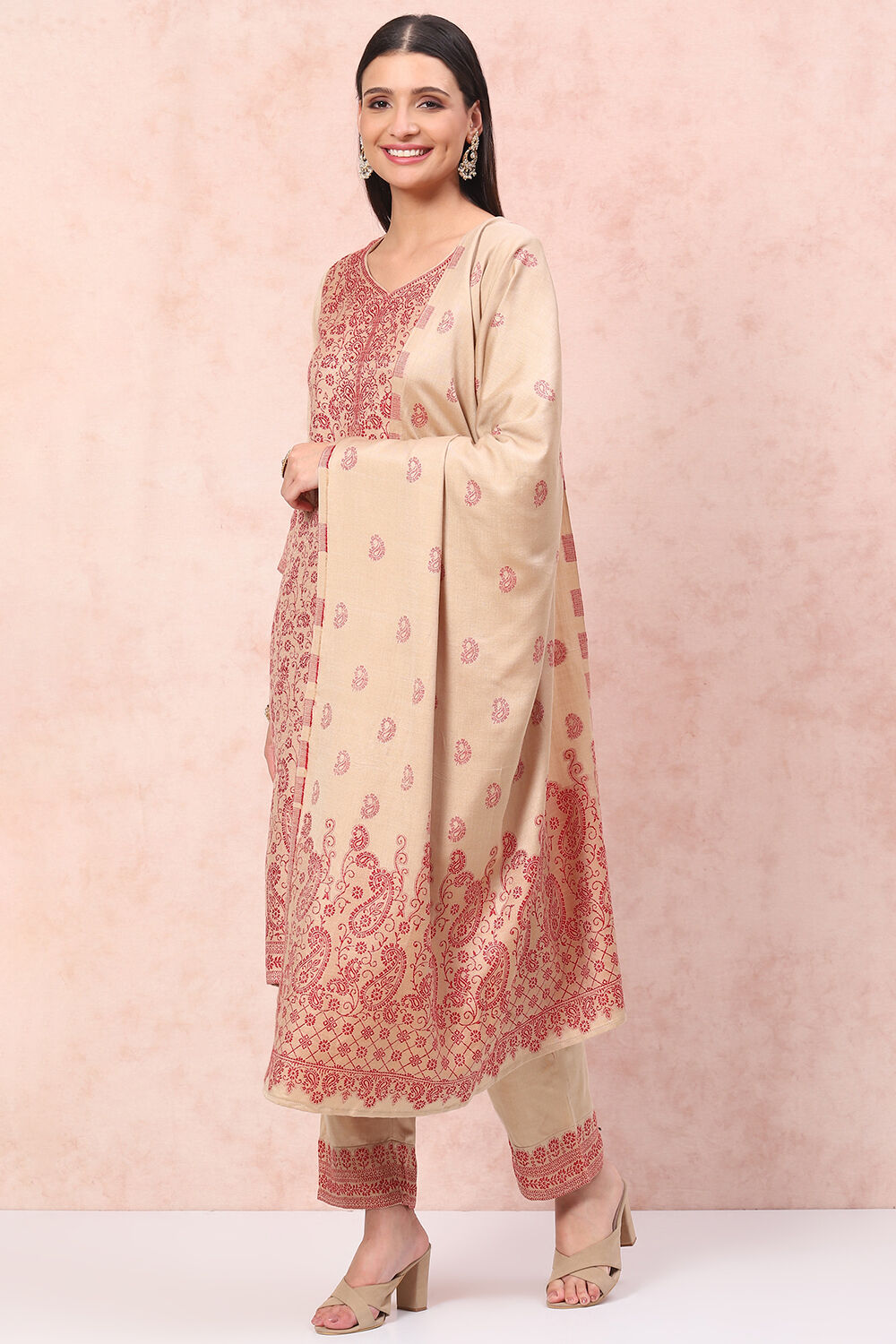 Sand Yellow Art Silk Straight Suit Set image number 5