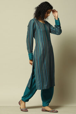 Teal Acrylic Straight Suit set image number 5