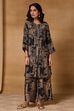 Black Viscose Blend Straight Printed Kurta Pants Set image number 7