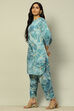 Aqua Blue Floral Printed Straight Co-ord Set image number 3