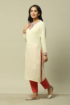 White Acrylic Straight Solid Kurta image number 2