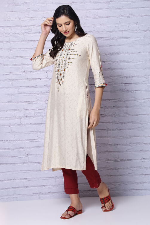 Off White Viscose Kurta image number 4