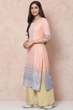 Peach LIVA Straight Kurta image number 2