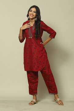 Red LIVA LIVA Straight Printed Kurta Palazzo Suit Set image number 0