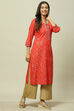 Red LIVA Straight Kurta image number 3