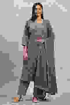 Indigo Cotton Printed Straight Suit Set image number 6