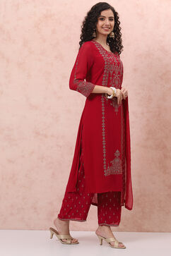 Pink Art Silk Straight Suit Set image number 6