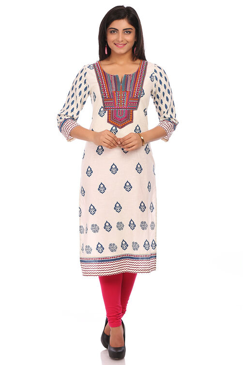 Beige Cotton Straight Kurta image number 0