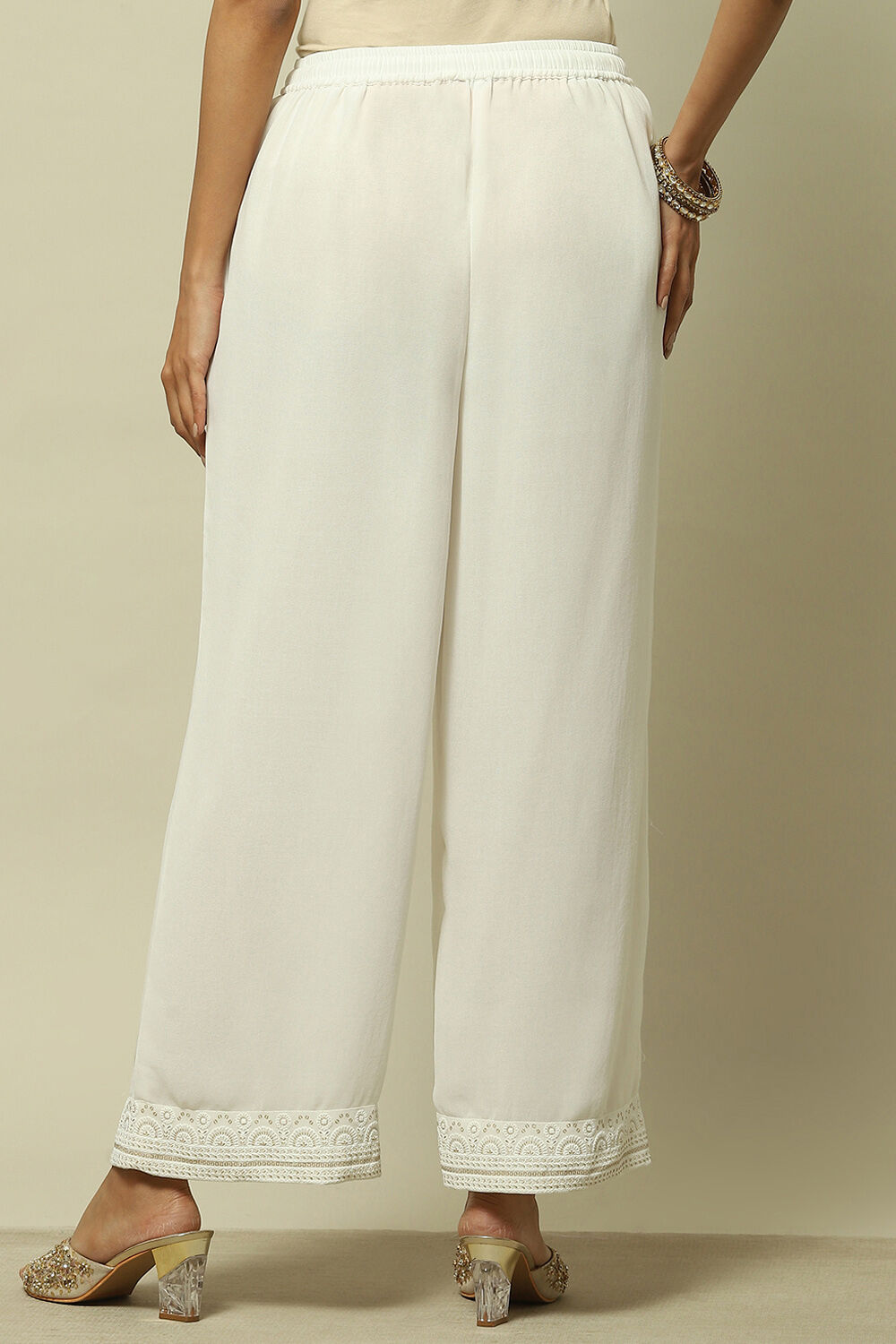 Blue Poly Georgette Solid Straight Fit Palazzo image number 5