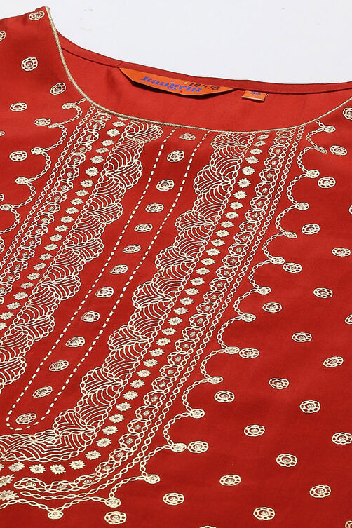 Rust LIVA Straight Printed Kurta Palazzo Suit Set image number 1