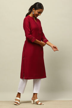 Pink Viscose Blend Straight Kurta image number 4