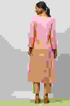 Dusty Pink Rayon Straight Printed Kurta Slim Pants Suit Set image number 4