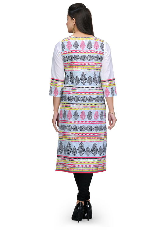 White Cotton Straight Kurta image number 3