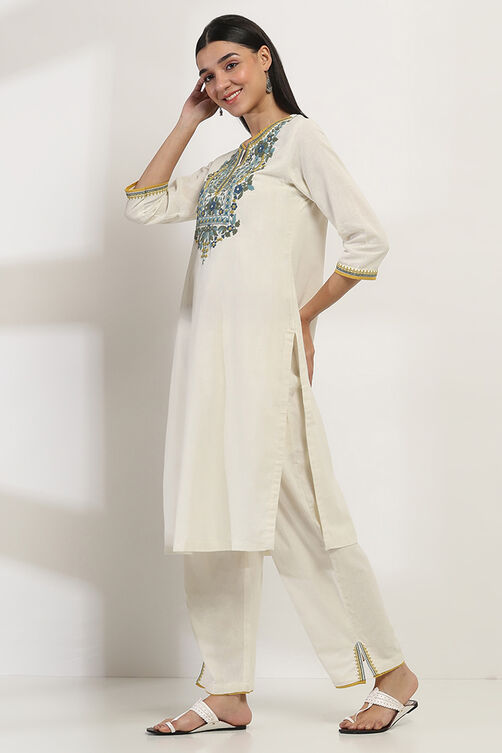 Navy Blue Cotton Blend Straight Kurta Set image number 2
