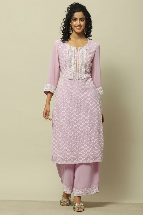 Mauve Poly Georgette Straight Kurta image number 6