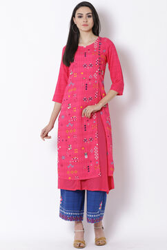 Pink Viscose A-Line Kurta image number 0