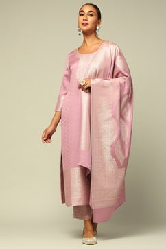 Lavender Acrylic Straight Yarn Dyed Kurta Palazzo Suit Set image number 6