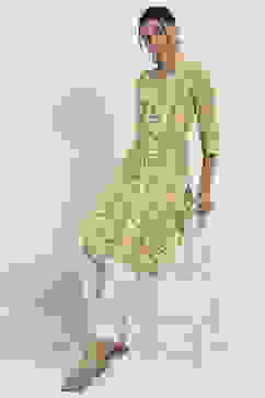 Yellow Cotton Printed Straight Kurta image number 0