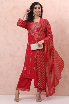 Red LIVA Bandhani Suit Set image number 7