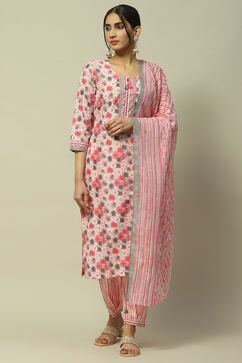 Pink Voile Straight Suit Set image number 7