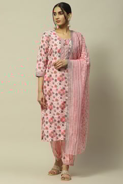 Pink Voile Straight Suit Set image number 7