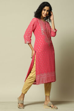 Pink Polyester Straight Printed Kurta image number 4