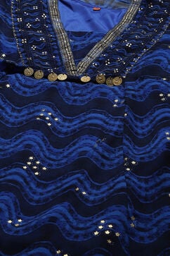 Coblt Blue LIVA Anarkali Printed Kurta Palazzo Suit Set image number 1