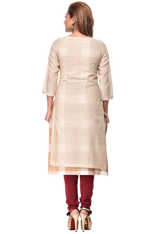 Beige A-Line Cotton Kurta image number 3