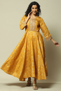Yellow LIVA Straight Printed Dress image number 5