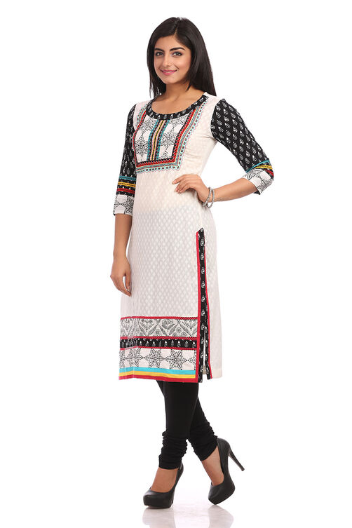 White Straight Cotton Kurta image number 3