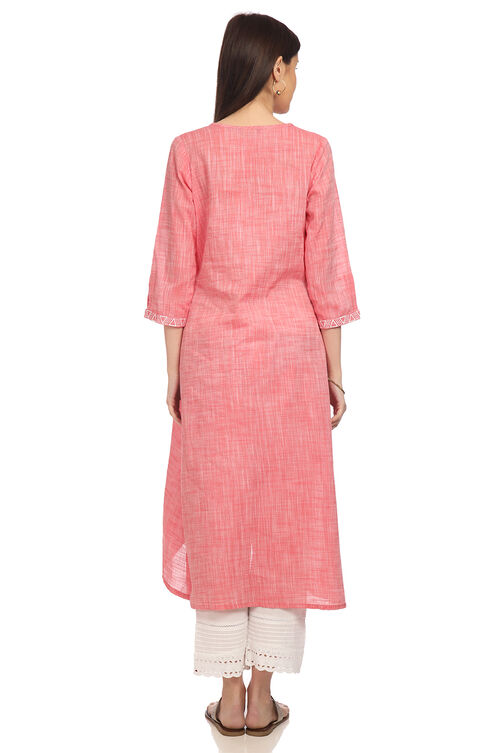 Pink Straight Cotton Kurta image number 4