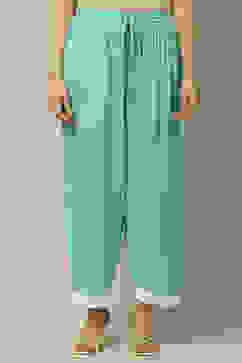 Sea Green Rayon Slub Straight Palazzo image number 5