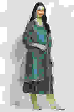 Teal Viscose Gathered Dress image number 4