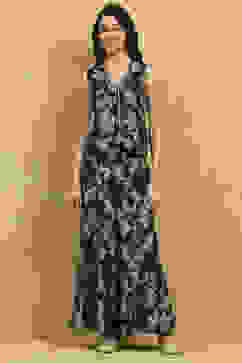 Indigo Blue Viscose Blend Printed Crop Top & Blouse Top Palazzo Set image number 6