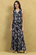 Indigo Blue Viscose Blend Printed Crop Top & Blouse Top Palazzo Set image number 6