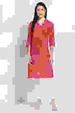 Orange Cotton Floral Straight Kurta image number 5