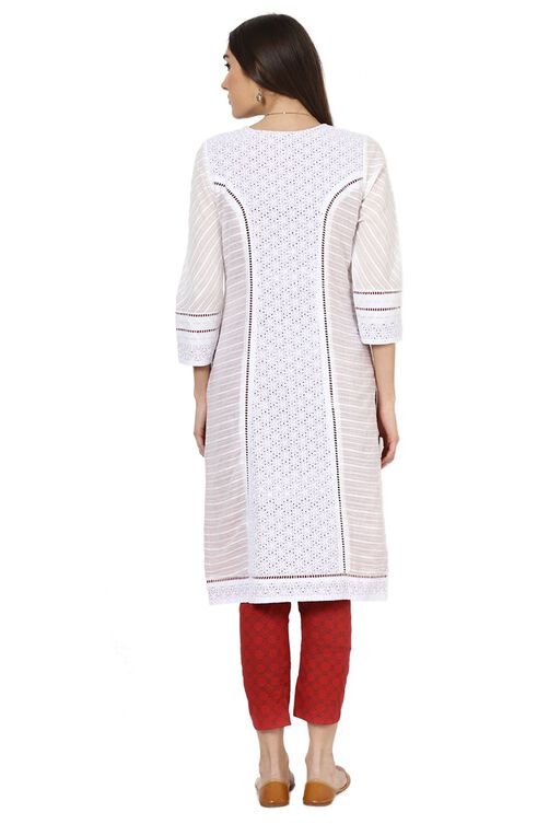 White Straight Dobby Kurta image number 3